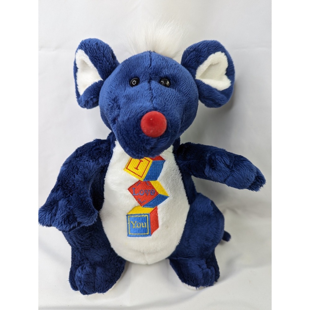 Blue Mouse Plush 12 Inch I Love You Blocks Stuffed Animal Toy